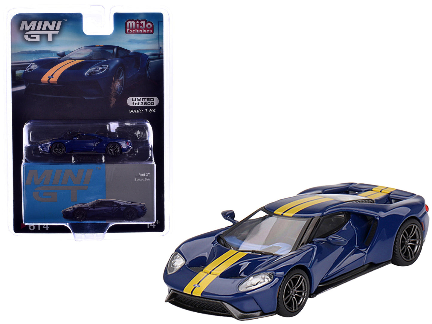 Ford GT Sunoco Blue with Yellow Stripes Limited Edition to 3600 pieces Worldwide 1/64 Diecast Model Car