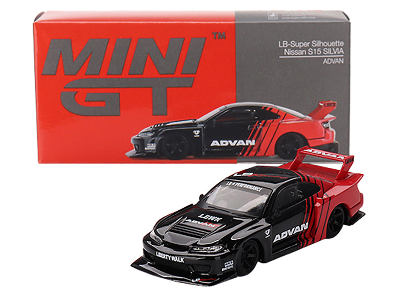 Nissan "LB-Super Silhouette" S15 SILVIA RHD (Right Hand Drive) Red and Black "ADVAN" Limited Edition 1/64 Diecast Model Car