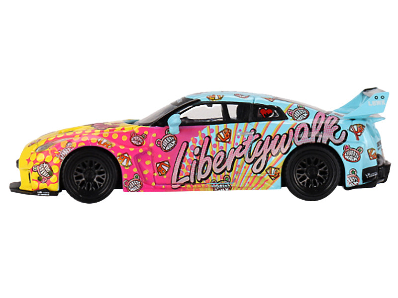 Nissan 35GT-RR Ver.1 "LB-Silhouette Works GT" Light Blue and Yellow with Graphics "LBWK KUMA" Limited Edition 1/64 Diecast Model Car