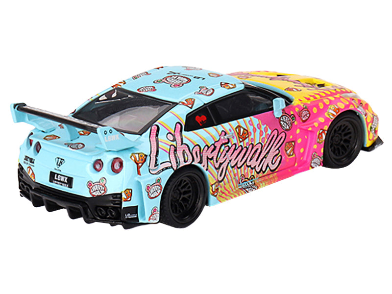 Nissan 35GT-RR Ver.1 "LB-Silhouette Works GT" Light Blue and Yellow with Graphics "LBWK KUMA" Limited Edition 1/64 Diecast Model Car