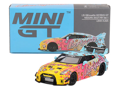 Nissan 35GT-RR Ver.1 "LB-Silhouette Works GT" Light Blue and Yellow with Graphics "LBWK KUMA" Limited Edition 1/64 Diecast Model Car