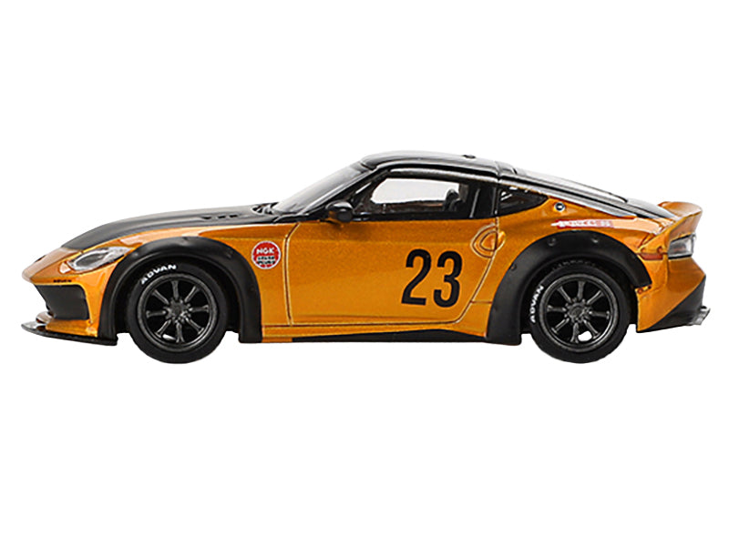Nissan Fairlady Z #23 "LB-NATION WORKS" LB Gold Metallic with Matt Black Hood and Black Top Limited Edition 1/64 Diecast Model Car