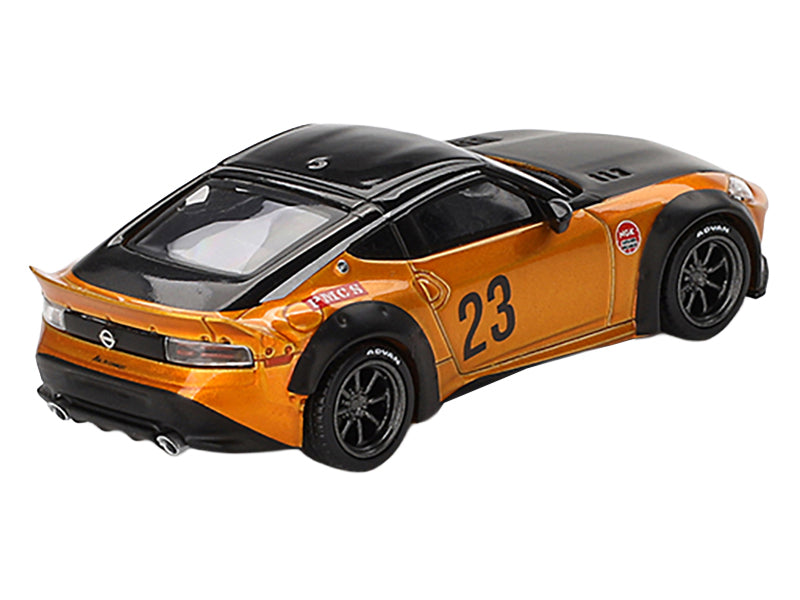Nissan Fairlady Z #23 "LB-NATION WORKS" LB Gold Metallic with Matt Black Hood and Black Top Limited Edition 1/64 Diecast Model Car
