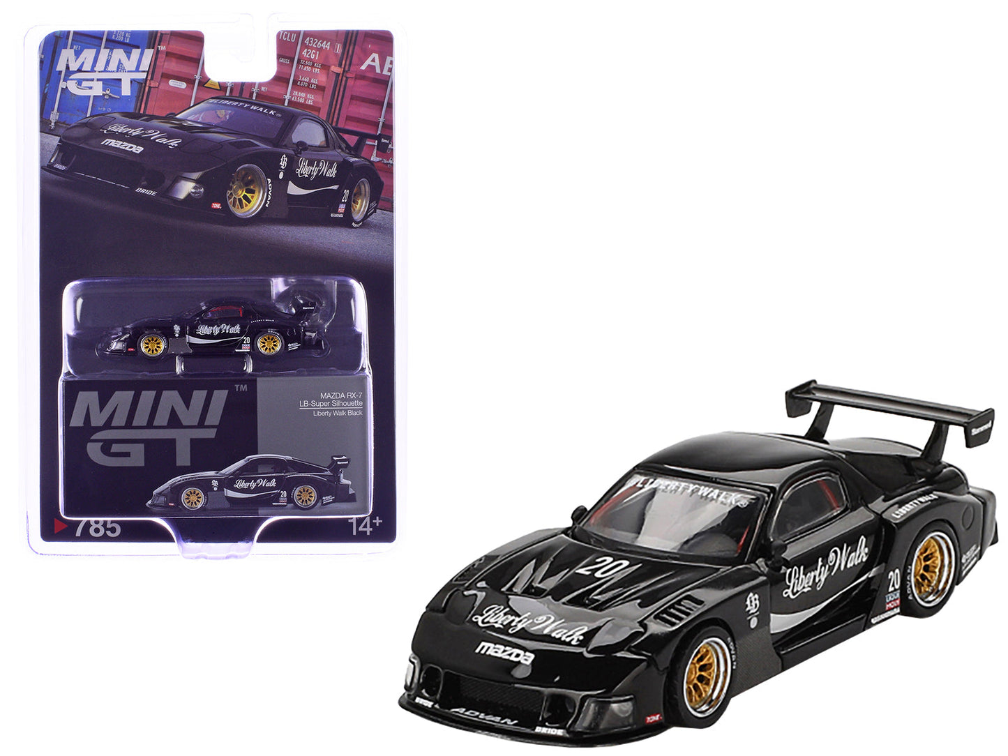 Mazda RX-7 LB-Super Silhouette #20 "Liberty Walk" Black Limited Edition 1/64 Diecast Model Car