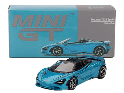 McLaren 750S Spider Belize Blue Metallic Limited Edition 1/64 Diecast Model Car