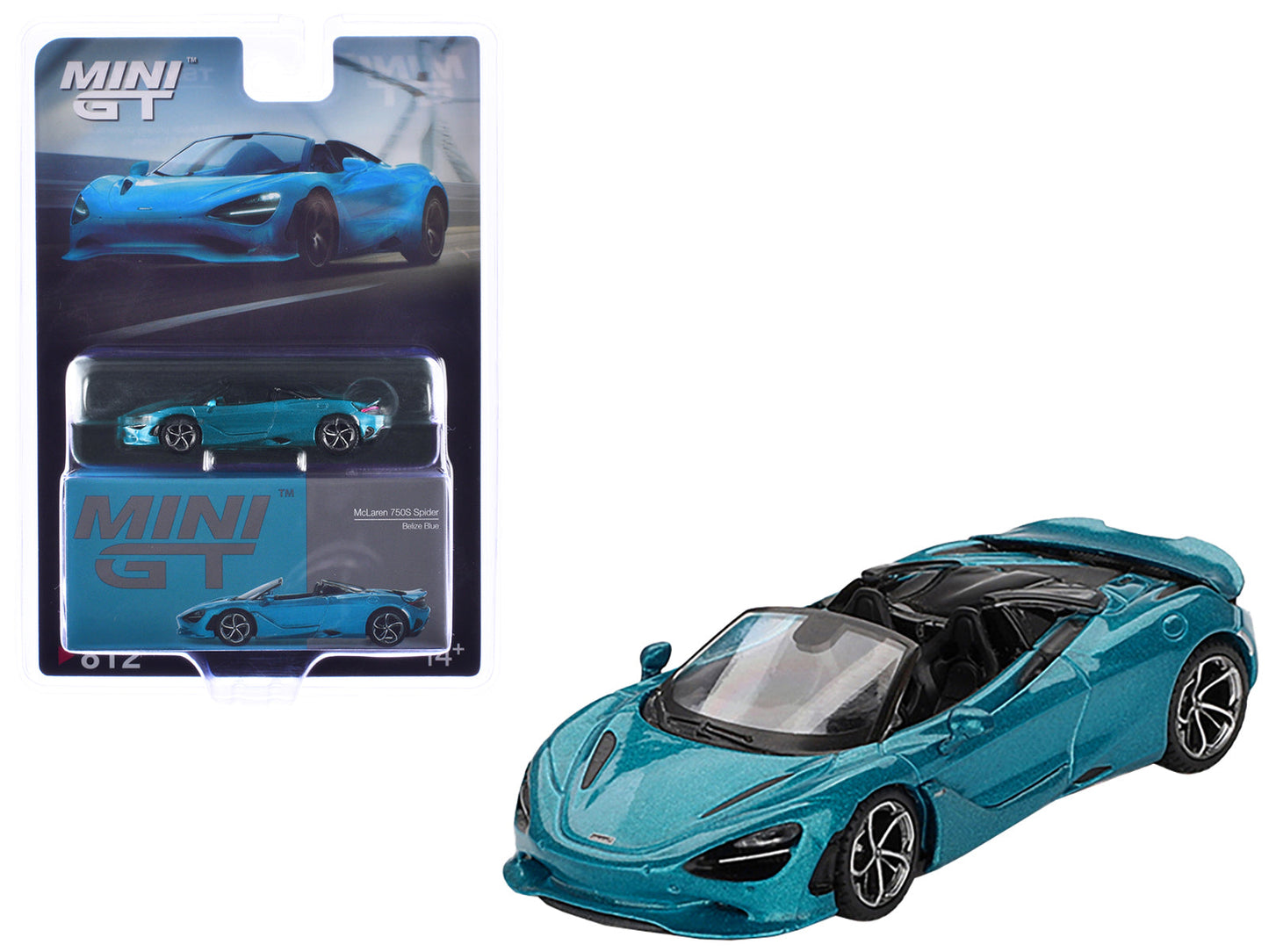 McLaren 750S Spider Belize Blue Metallic Limited Edition 1/64 Diecast Model Car