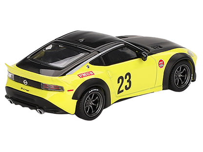 Nissan Z "LB-Nation Works" #23 Ikazuchi Yellow with Black Hood and Top Limited Edition 1/64 Diecast Model Car