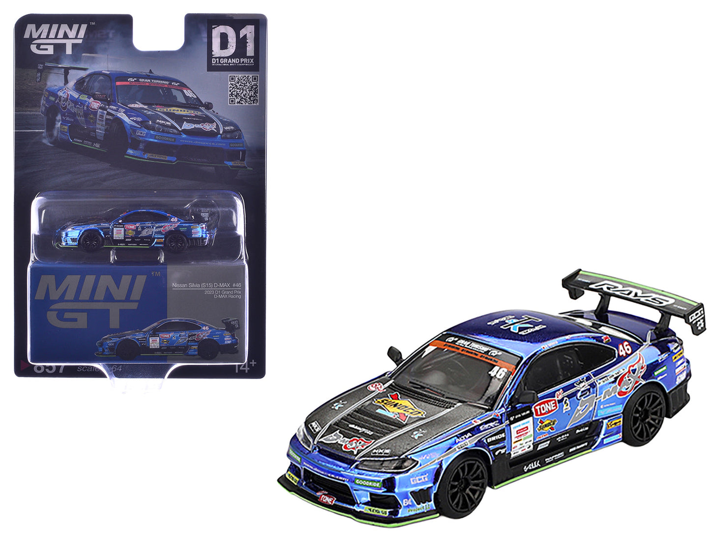 Nissan Silvia (S15) D-MAX RHD (Right Hand Drive) #46 Masao Suenaga "D-MAX Racing" "D1 Grand Prix" (2023) Limited Edition 1/64 Diecast Model Car