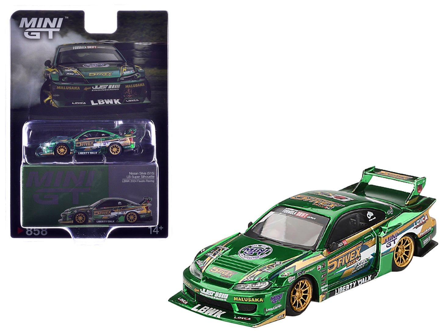 Nissan Silvia (S15) LB-Super Silhouette RHD (Right Hand Drive) "Fausto Racing 2024" Green Metallic Limited Edition 1/64 Diecast Model Car