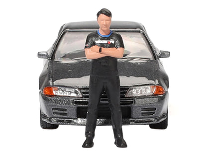 Nissan Skyline GT-R (R32) RHD (Right Hand Drive) Gunmetal Gray Metallic with Tsugio Matsuda Figure Limited Edition 1/64 Diecast Model Car