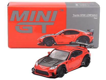 Toyota GR86 "LB-Nation - Liberty Walk" Red with Carbon Hood Limited Edition 1/64 Diecast Model Car