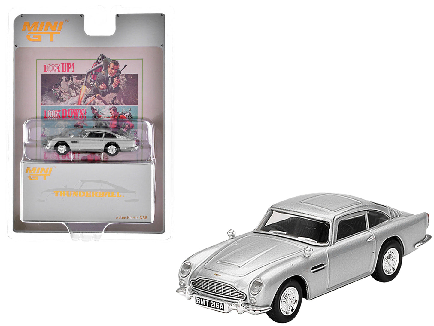 Aston Martin DB5 RHD (Right Hand Drive) Birch Silver Metallic 007 James Bond "Thunderball" (1965) Movie Limited Edition 1/64 Diecast Model Car
