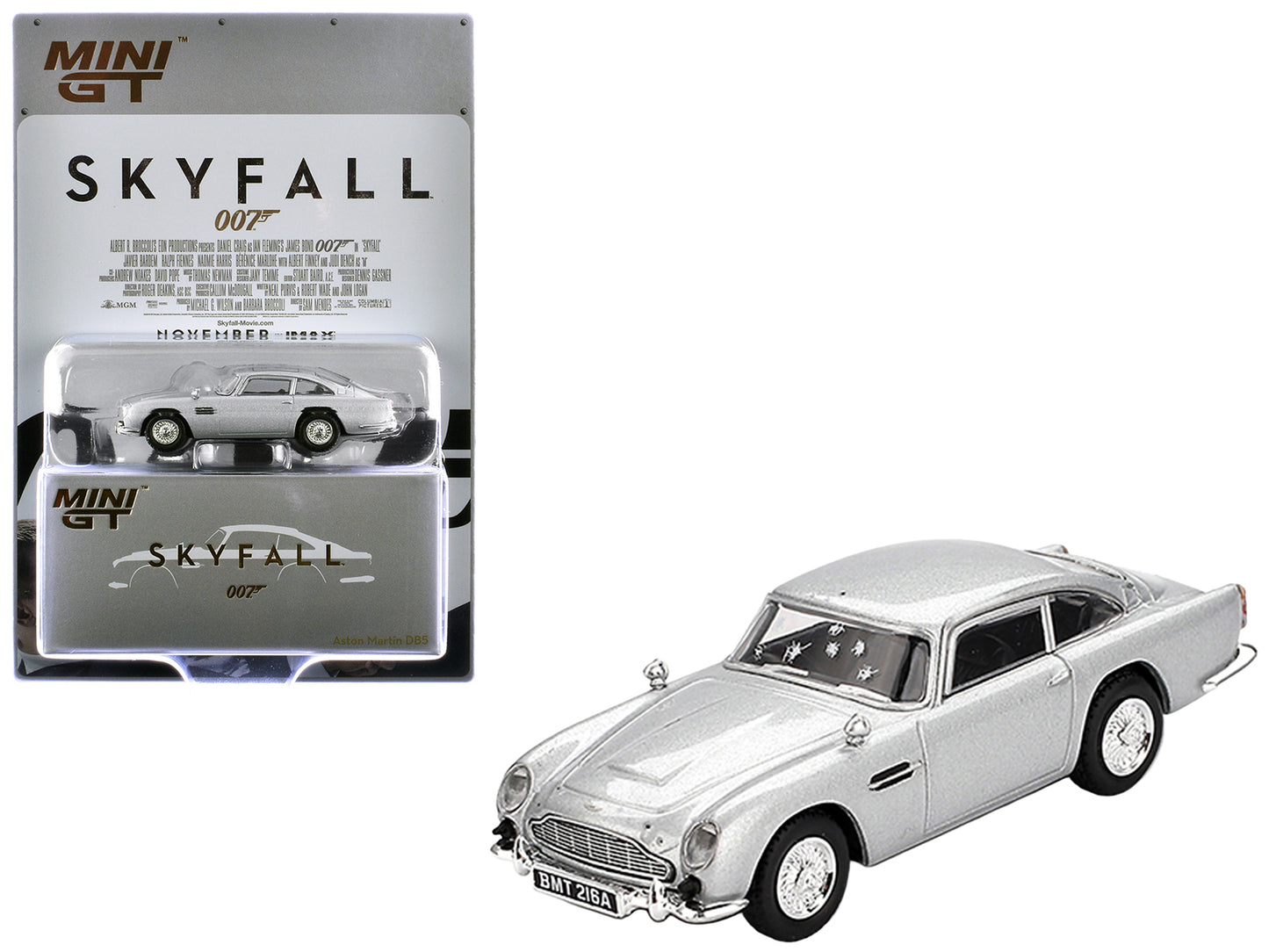 Aston Martin DB5 RHD (Right Hand Drive) Birch Silver Metallic (Damaged) 007 James Bond "Skyfall" (2012) Movie Limited Edition 1/64 Diecast Model Car