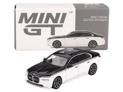 BMW i7 xDrive60 Dravit Alpine White and Black Sapphire Limited Edition 1/64 Diecast Model Car