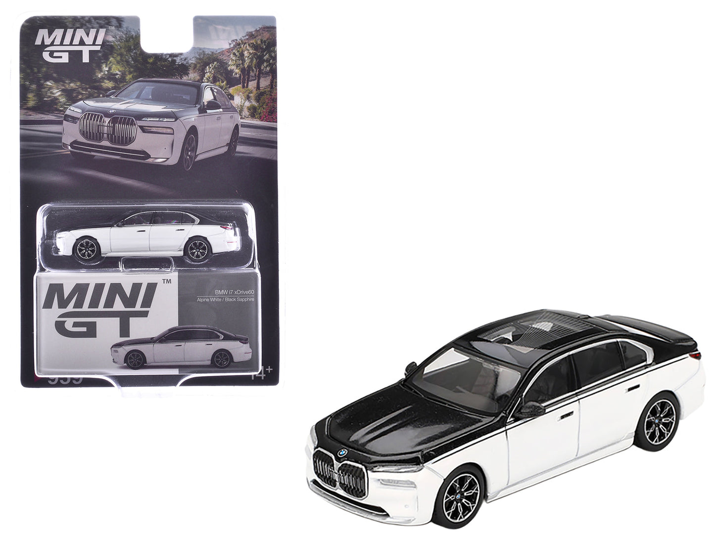 BMW i7 xDrive60 Dravit Alpine White and Black Sapphire Limited Edition 1/64 Diecast Model Car