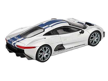 Jaguar C-X75 Silver Metallic with Blue Stripes Limited Edition 1/64 Diecast Model Car