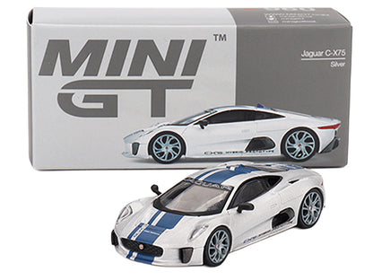 Jaguar C-X75 Silver Metallic with Blue Stripes Limited Edition 1/64 Diecast Model Car