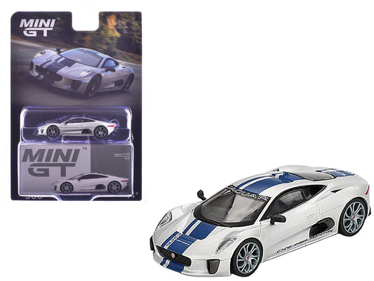 Jaguar C-X75 Silver Metallic with Blue Stripes Limited Edition 1/64 Diecast Model Car