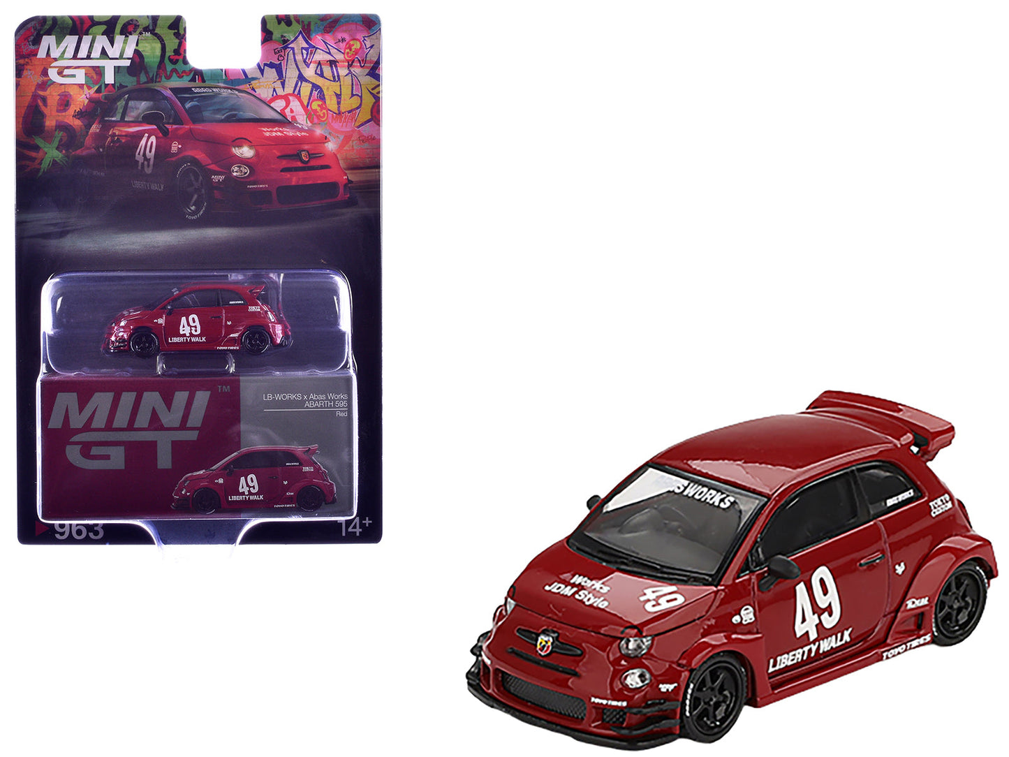 ABARTH 595 #49 "LB-Works x Abas Works" Red Limited Edition 1/64 Diecast Model Car