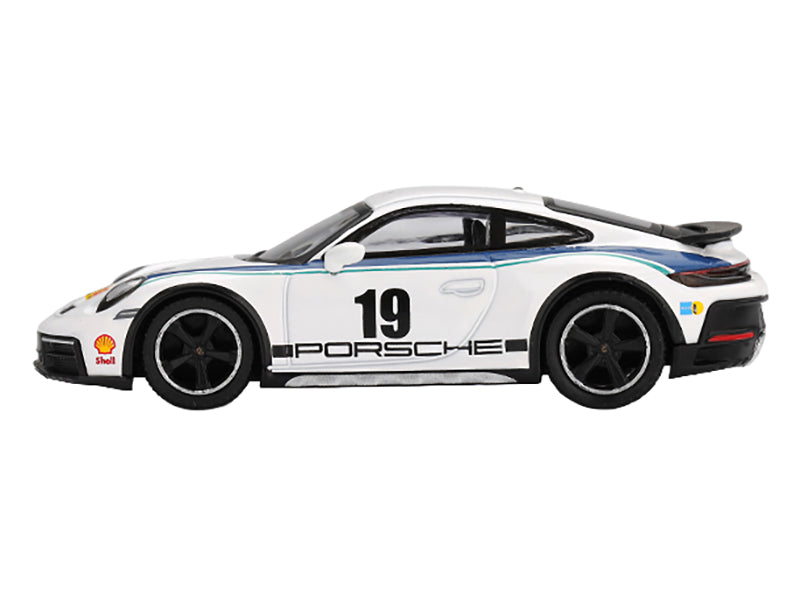 Porsche 911 Dakar #19 "Rally 1974" Tribute Livery White with Blue Stripes Limited Edition 1/64 Diecast Model Car