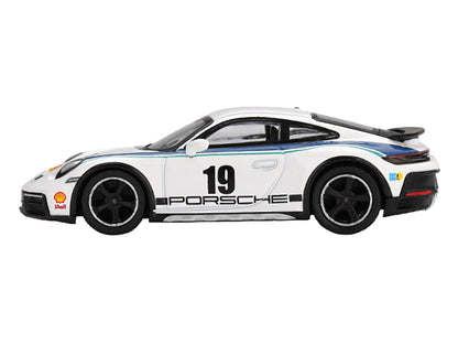 Porsche 911 Dakar #19 "Rally 1974" Tribute Livery White with Blue Stripes Limited Edition 1/64 Diecast Model Car