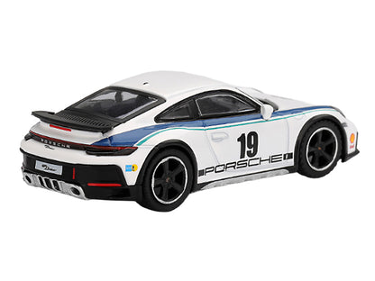Porsche 911 Dakar #19 "Rally 1974" Tribute Livery White with Blue Stripes Limited Edition 1/64 Diecast Model Car
