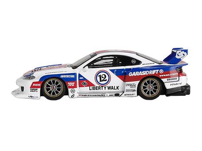 Nissan "LB-Super Silhouette" S15 SILVIA RHD (Right Hand Drive) "GARASIDRIFT x LBWK 2025" White with Blue and Red Stripes Limited Edition 1/64 Diecast Model Car
