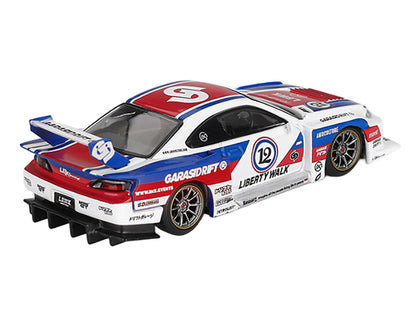 Nissan "LB-Super Silhouette" S15 SILVIA RHD (Right Hand Drive) "GARASIDRIFT x LBWK 2025" White with Blue and Red Stripes Limited Edition 1/64 Diecast Model Car