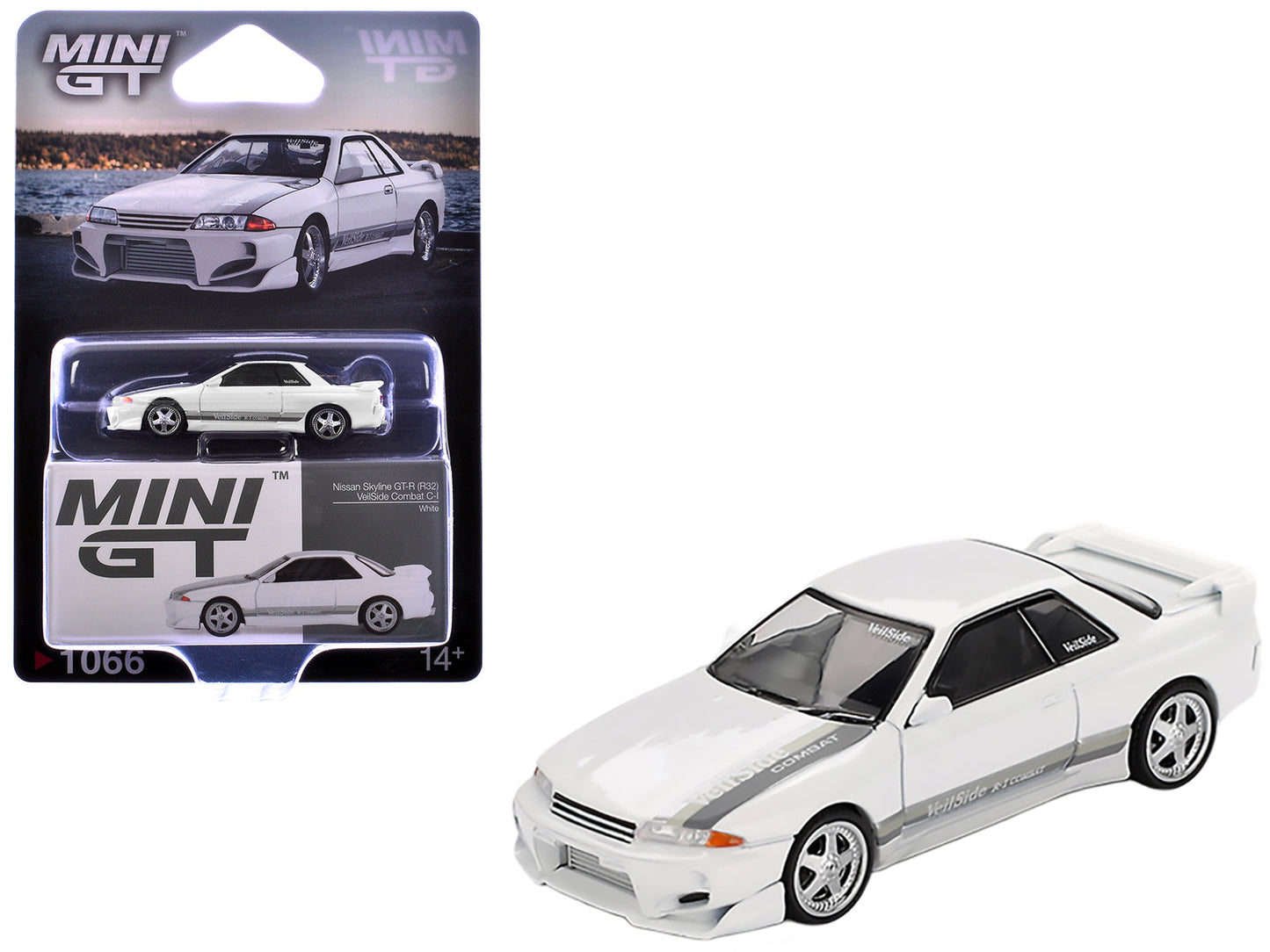 Nissan Skyline GT-R (R32) RHD (Right Hand Drive) "Veilside Combat C-I" White with Gray Stripes Limited Edition 1/64 Diecast Model Car