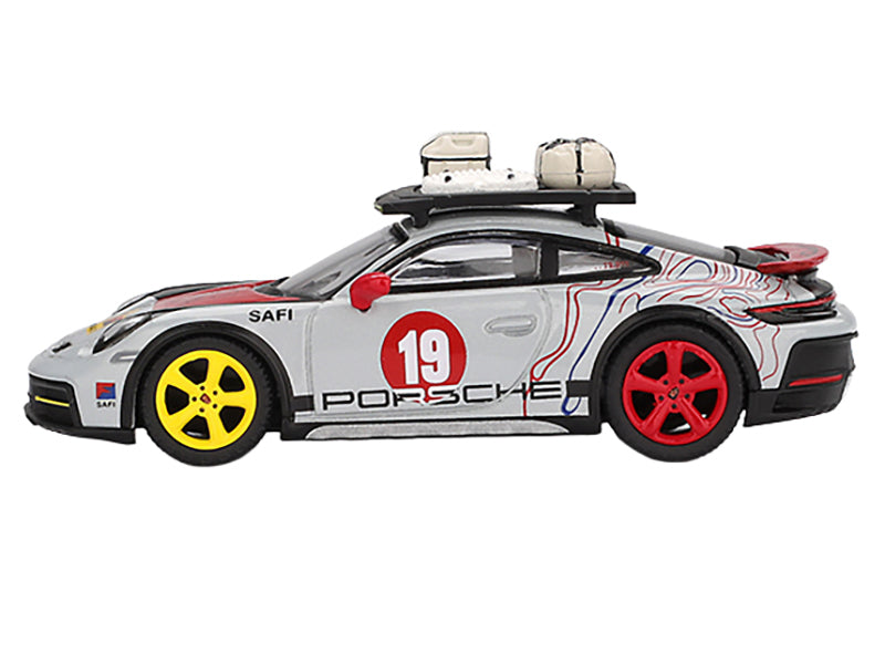 Porsche 911 Dakar #19 "Uncle Rally" Gray with Graphics and Roof Rack Limited Edition 1/64 Diecast Model Car