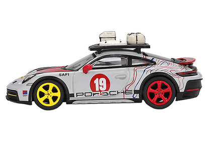 Porsche 911 Dakar #19 "Uncle Rally" Gray with Graphics and Roof Rack Limited Edition 1/64 Diecast Model Car