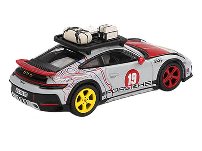 Porsche 911 Dakar #19 "Uncle Rally" Gray with Graphics and Roof Rack Limited Edition 1/64 Diecast Model Car