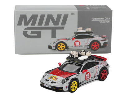 Porsche 911 Dakar #19 "Uncle Rally" Gray with Graphics and Roof Rack Limited Edition 1/64 Diecast Model Car