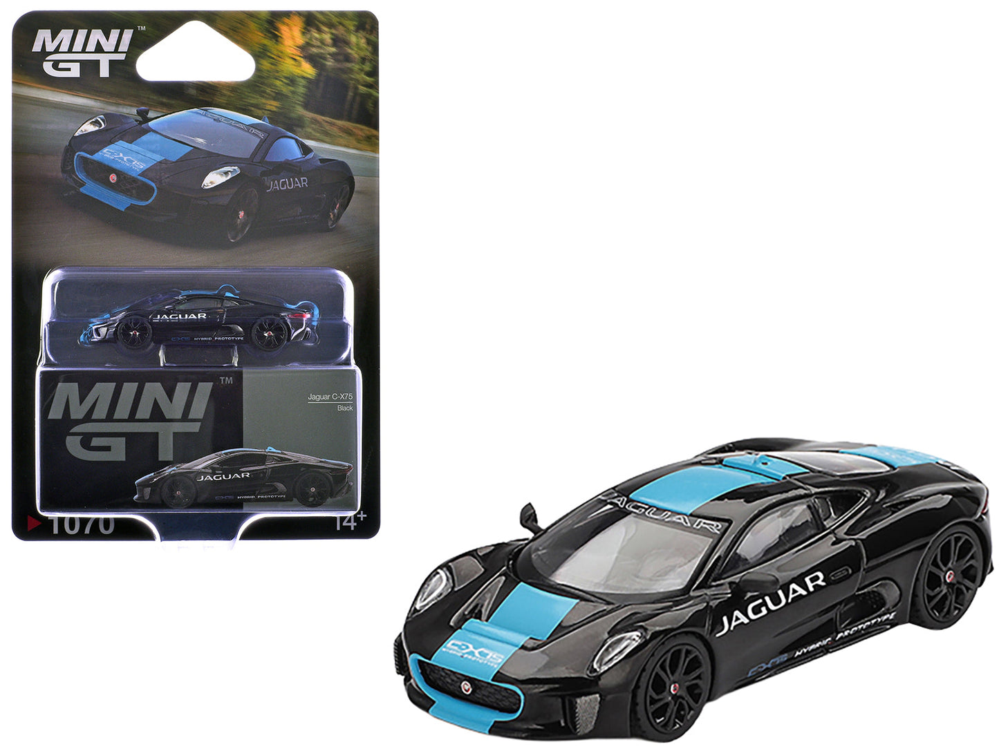 Jaguar C-X75 Black with Light Blue Stripe Limited Edition 1/64 Diecast Model Car