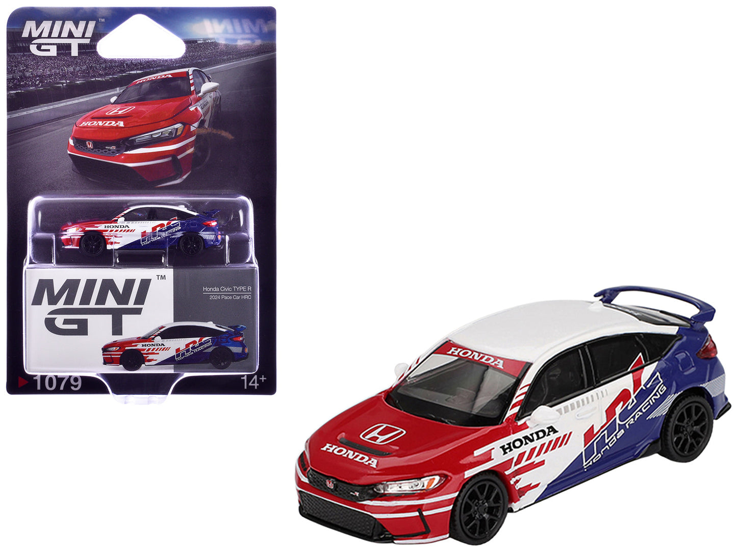 Honda Civic TYPE R "2024 Pace Car HRC" White with Red and Blue Graphics Limited Edition 1/64 Diecast Model Car