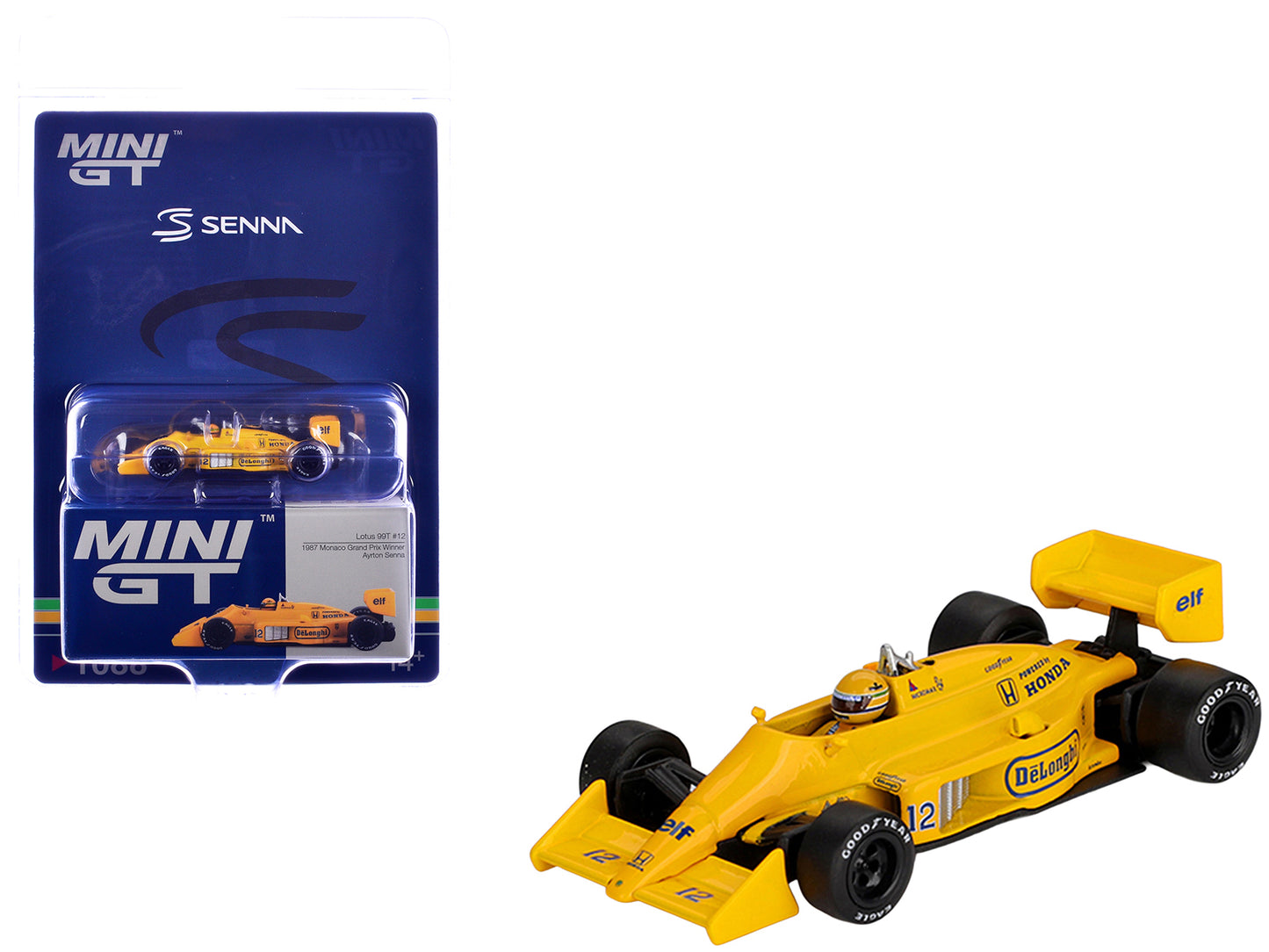 Lotus 99T #12 Ayrton Senna Winner Formula One F1 "Monaco GP" (1987) with Driver Figure Limited Edition 1/64 Die Cast Model Car