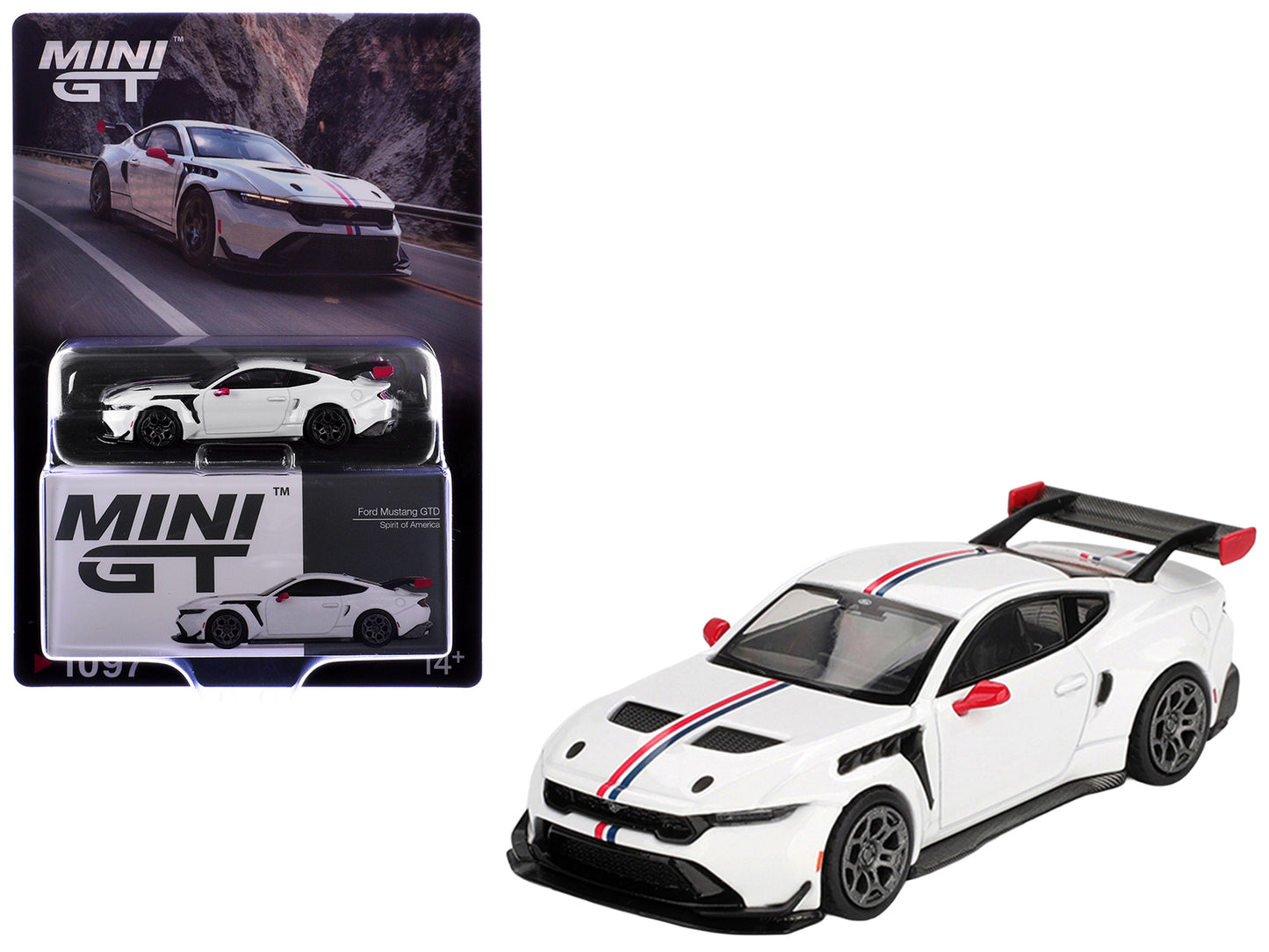 Ford Mustang GTD "Spirit of America" White with Red and Blue Stripes Limited Edition 1/64 Diecast Model Car