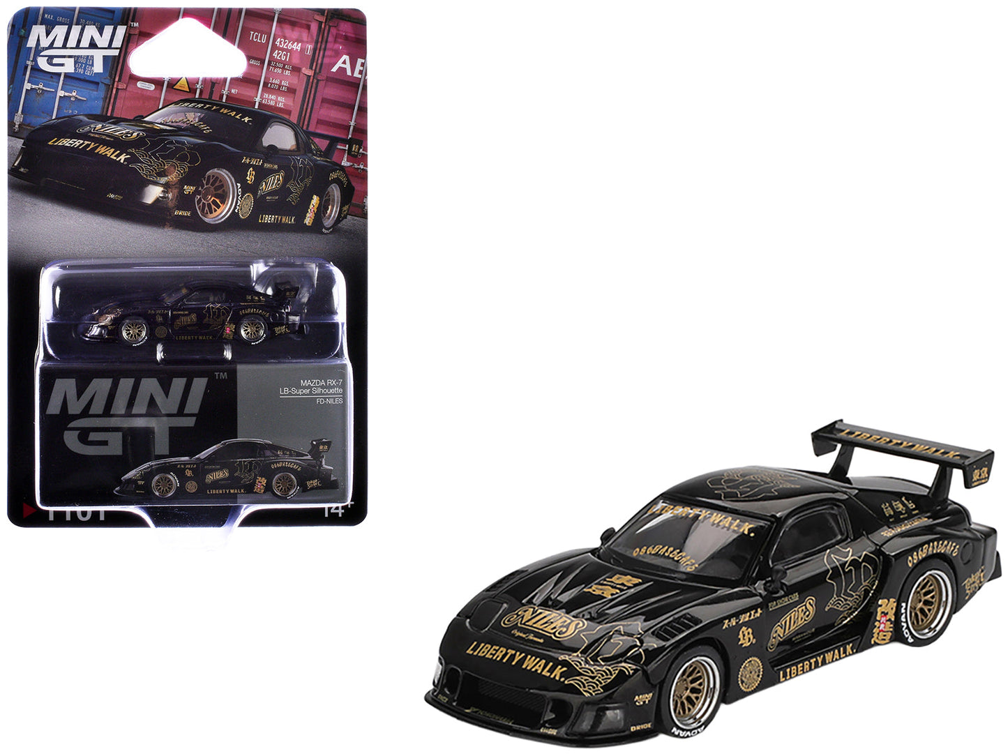 Mazda RX-7 LB-Super Silhouette "FD-NILES" Black with Gold Graphics Limited Edition 1/64 Diecast Model Car