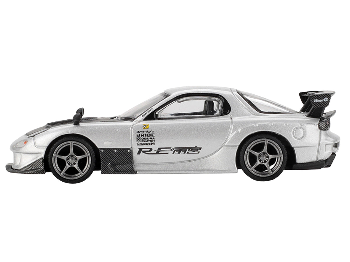 Mazda RX-7 RE-Amemiya Silver Metallic with Matt Black Hood Limited Edition 1/64 Diecast Model Car