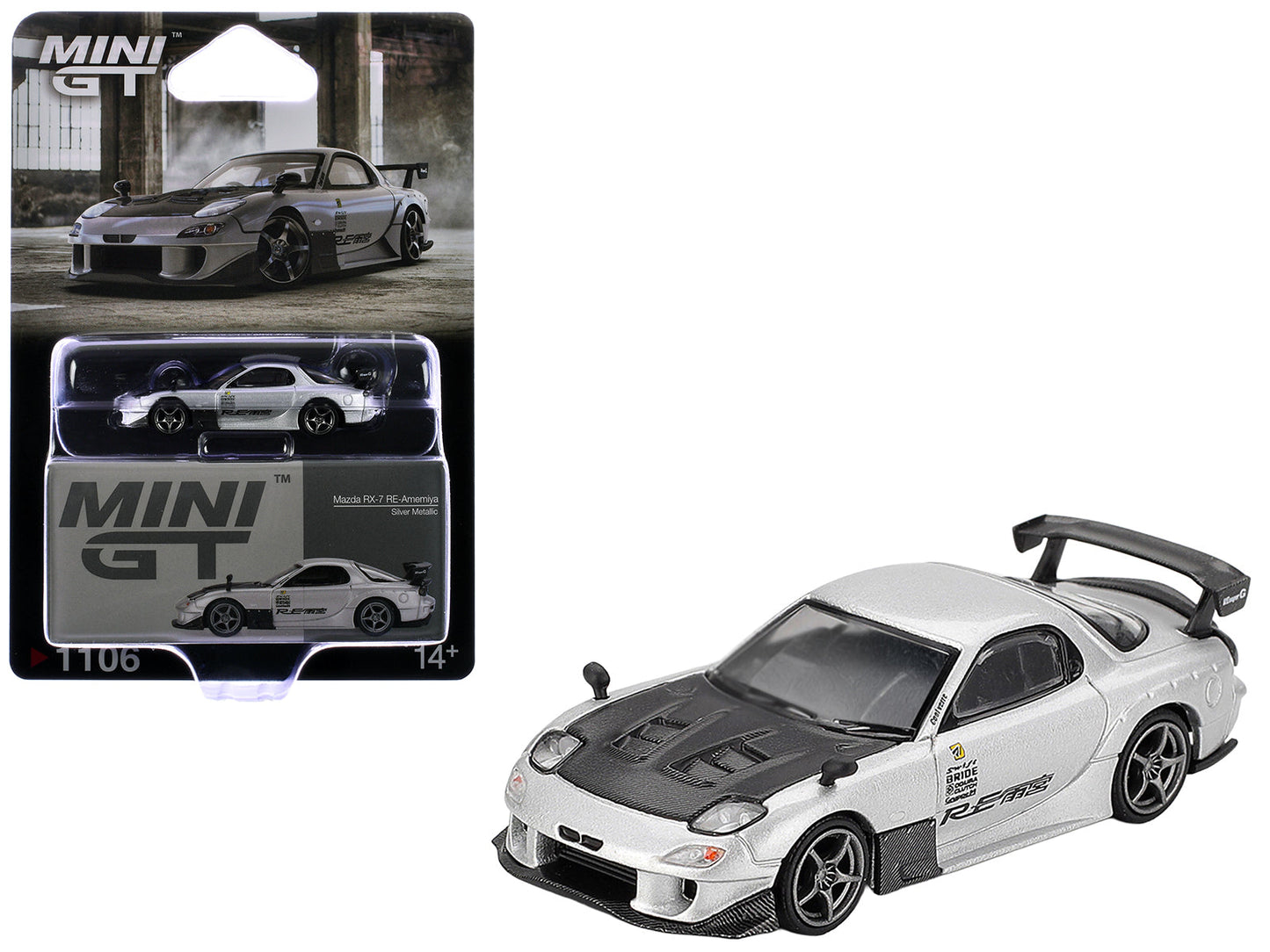 Mazda RX-7 RE-Amemiya Silver Metallic with Matt Black Hood Limited Edition 1/64 Diecast Model Car