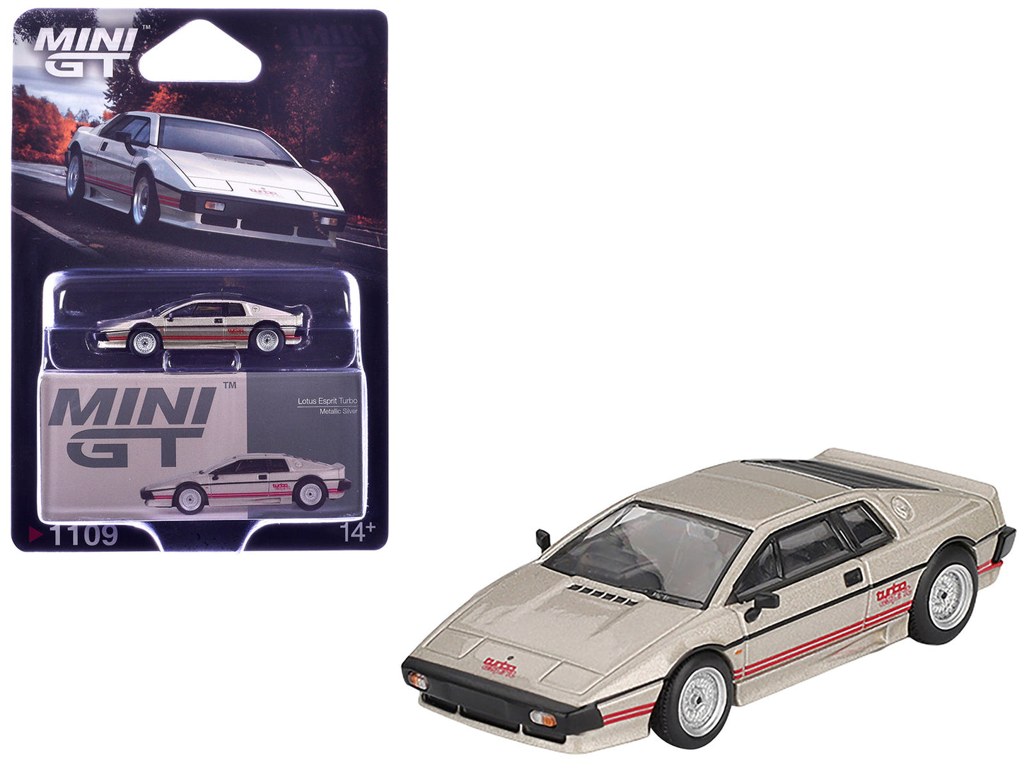 Lotus Esprit Turbo Silver Metallic with Red Stripes Limited Edition 1/64 Diecast Model Car