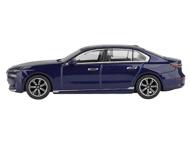 BMW i7 xDrive60 Tanzanite Blue Metallic with Sun Roof Limited Edition 1/64 Diecast Model Car