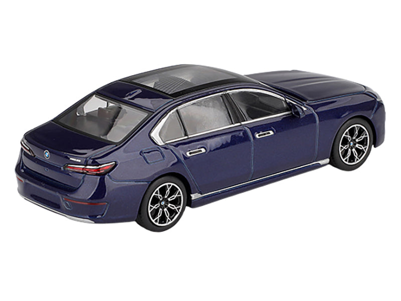 BMW i7 xDrive60 Tanzanite Blue Metallic with Sun Roof Limited Edition 1/64 Diecast Model Car