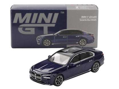 BMW i7 xDrive60 Tanzanite Blue Metallic with Sun Roof Limited Edition 1/64 Diecast Model Car