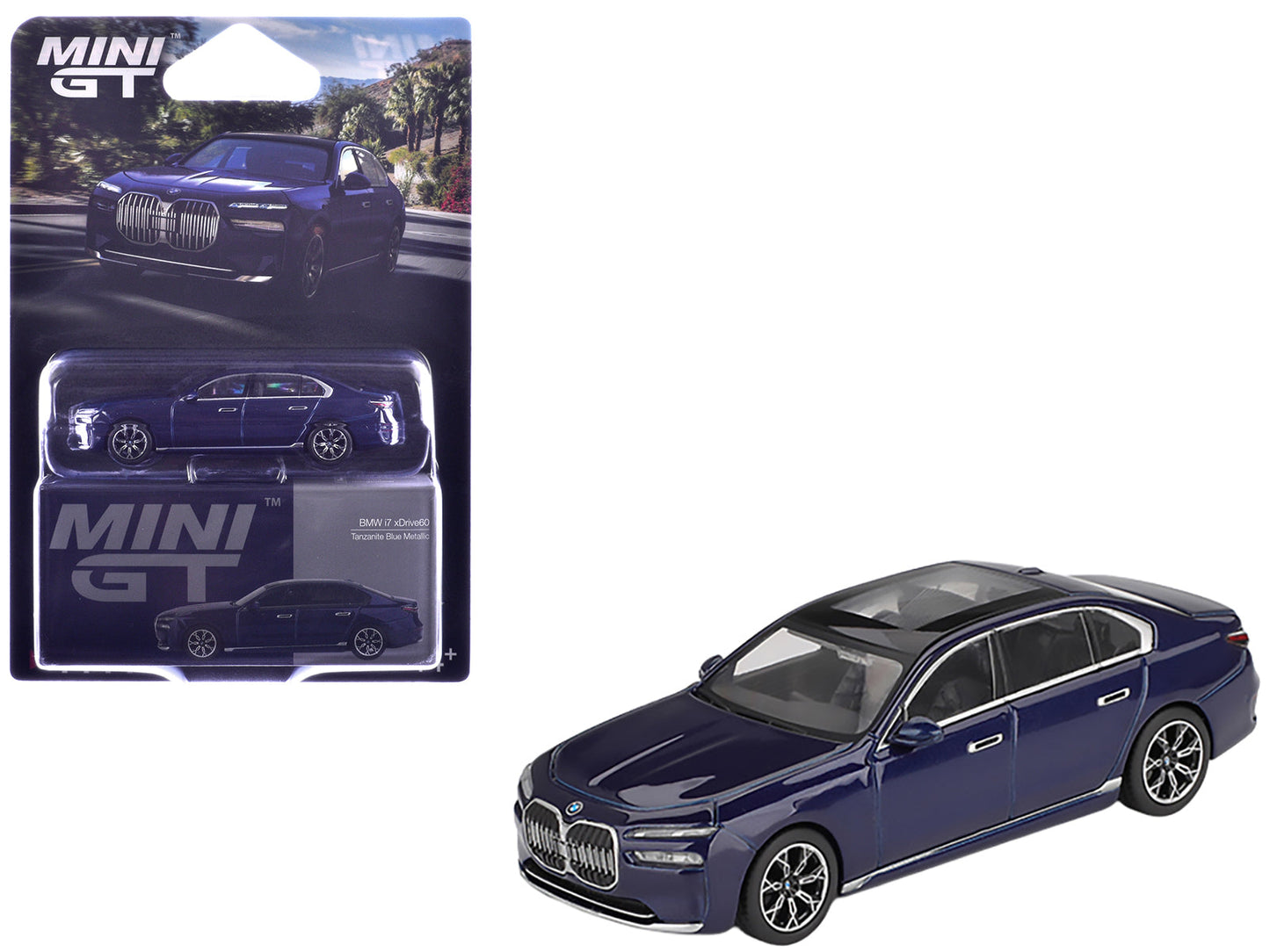 BMW i7 xDrive60 Tanzanite Blue Metallic with Sun Roof Limited Edition 1/64 Diecast Model Car