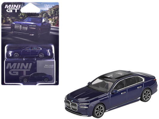 BMW i7 xDrive60 Tanzanite Blue Metallic with Sun Roof Limited Edition 1/64 Diecast Model Car