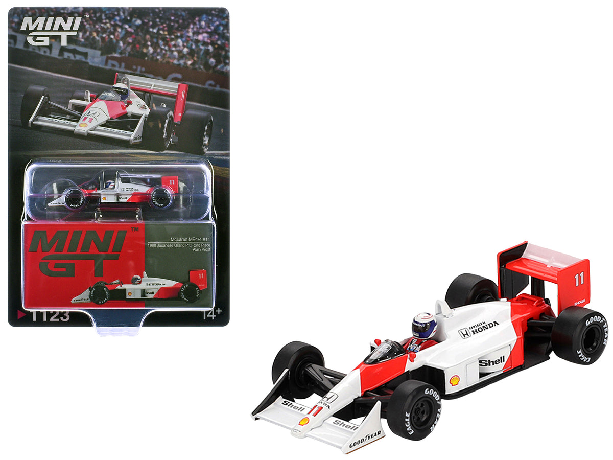 McLaren MP4/4 #11 Alain Prost 2nd Place Formula One F1 "Japanese GP" (1988) with Driver Figure Limited Edition 1/64 Diecast Model Car