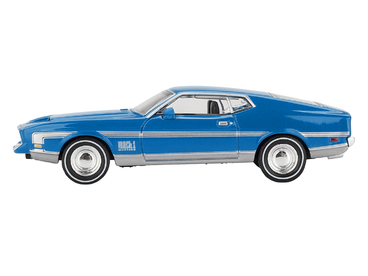 Ford Mustang Mach 1 Grabber Blue with Silver Stripes Limited Edition 1/64 Diecast Model Car