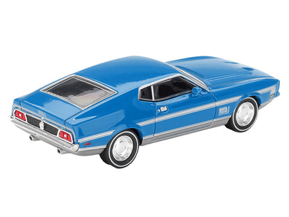 Ford Mustang Mach 1 Grabber Blue with Silver Stripes Limited Edition 1/64 Diecast Model Car