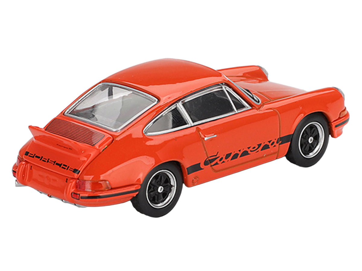 Porsche 911 Carrera RS 2.7 Tangerine with Black Stripes Limited Edition 1/64 Diecast Model Car